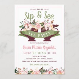 Sip and See Tea Party Baby shower Uitnodiging