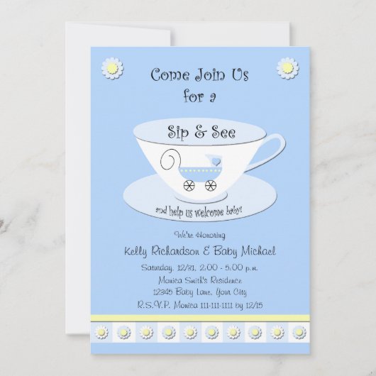 Sip and See Uitnodigingen Baby Boy Shower (Voorkant)