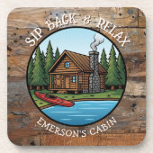 Sip Back and Relax Log Cabin Personalized Bier Onderzetter (Voorkant)