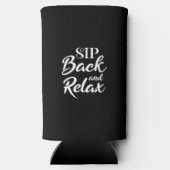 Sip Back en Relax Zwart Slank Seltzer Blikjeskoeler (Achterkant)