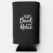 Sip Back en Relax Zwart Slank Seltzer Blikjeskoeler (Voorkant)