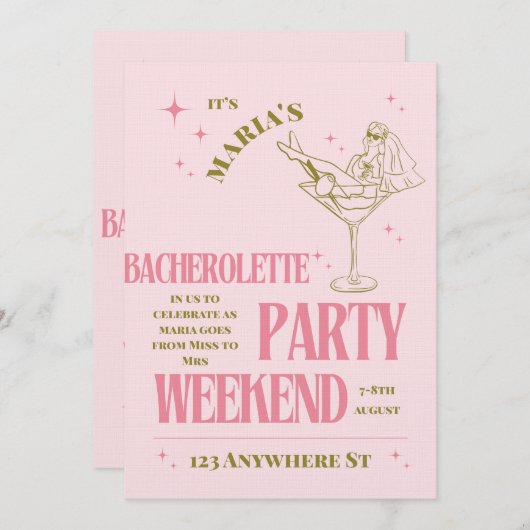 Sip, Celebrate, & Sparkle – Bachelorette Bash Kaart (Voorkant / Achterkant)