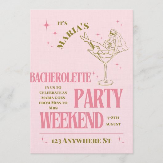 Sip, Celebrate, & Sparkle – Bachelorette Bash Kaart (Voorkant)