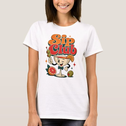 Sip Club Retro Cocktail T-shirt (Voorkant)