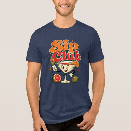 Sip Club Retro Cocktail Tri-Blend Shirt (Voorkant)