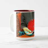 Sip, Crochet en Knit Tweekleurige Koffiemok (Voorkant links)