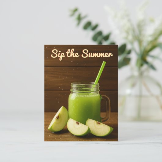 Sip de zomer - Groene appelsap en vers fruit Briefkaart (Staand voorkant)