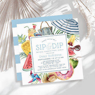 Sip & Dip Pool Party Paraplu Blauw Bruiloft Kaart