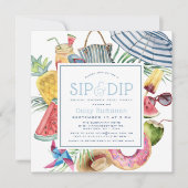 Sip & Dip Pool Party Paraplu Blauw Bruiloft Kaart (Voorkant)
