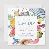 Sip & Dip Pool Party Paraplu Bruidsfeest Kaart (Voorkant)