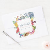 Sip & Dip Pool Party Paraplu Roze Bruidsdouche Vierkante Sticker (Envelop)