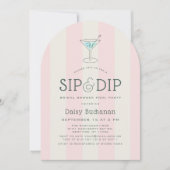 Sip & Dip Poolside Roze Strepen Bruidsfeest Kaart (Voorkant)