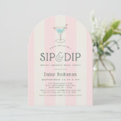 Sip & Dip Poolside Roze Strepen Bruidsfeest Kaart (Staand voorkant)