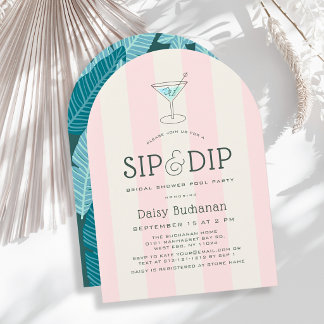 Sip & Dip Poolside Roze Strepen Bruidsfeest Kaart
