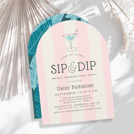 Sip & Dip Poolside Roze Strepen Bruidsfeest Kaart