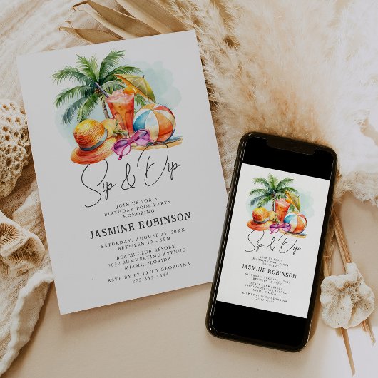 SIP & DIP Volwassen Verjaardag Zwembad Party Kaart