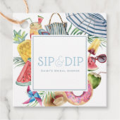 Sip & Dip Zwembadfeest Paraplu Blauw Bruidsdiner Bedankjes Labels (Voorkant)