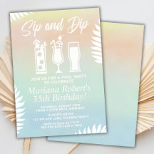 Sip en Dip zwembadfeest verjaardagsfeest uitnodigi