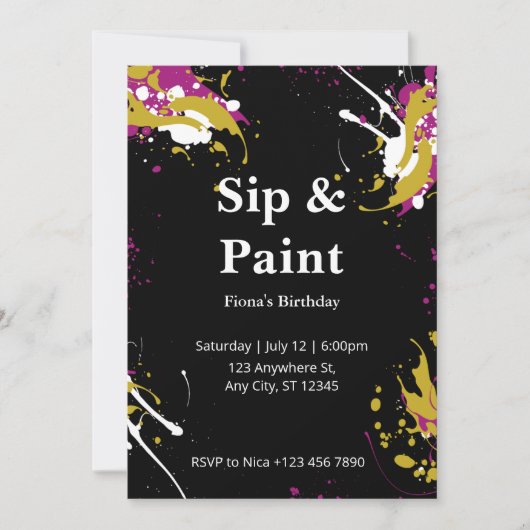 Sip en Paint Party Invitation Kaart (Voorkant)
