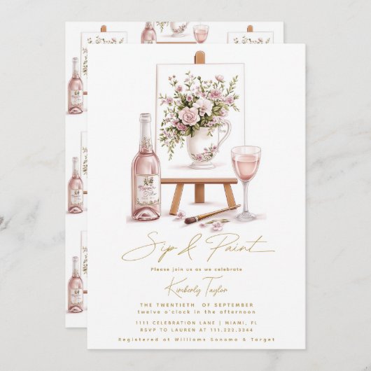 Sip en Paint Party Vrijgezellenfeest Kaart (Voorkant / Achterkant)