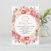 Sip en See Baby Girl Coral roze florale waterverf Kaart (Staand voorkant)