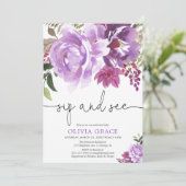 Sip en See baby girl, paarse lavender floral Kaart (Staand voorkant)