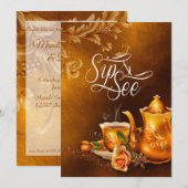 Sip en See Baby shower Nostalgic Gold Tea Party Kaart (Voorkant / Achterkant)