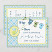 Sip en See Blue Gingham Bunting Baby shower Kaart (Voorkant / Achterkant)
