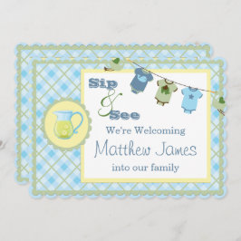 Sip en See Blue Gingham Bunting Baby shower Kaart