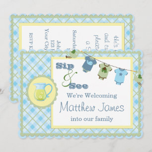 Sip en See Blue Gingham Bunting Baby shower Kaart