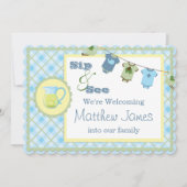 Sip en See Blue Gingham Bunting Baby shower Kaart (Voorkant)