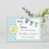Sip en See Blue Gingham Bunting Baby shower Kaart (Staand voorkant)