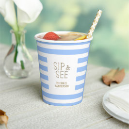 Sip en See Blue Striped Baby Boy Party Papieren Bekers