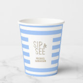 Sip en See Blue Striped Baby Boy Party Papieren Bekers (Voorkant)