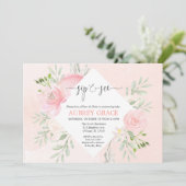 Sip en See girl baby shower Floral blush roze Kaart (Staand voorkant)