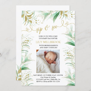 Sip en See Greenery Green and Gold Elegant Kaart