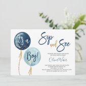 Sip en See marineblauw ballonnen baby shower boy I Kaart (Staand voorkant)
