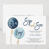 Sip en See marineblauw ballonnen baby shower boy I Kaart (Voorkant / Achterkant)