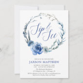 Sip en See marineblauw elegant florale waterverven Kaart (Voorkant)