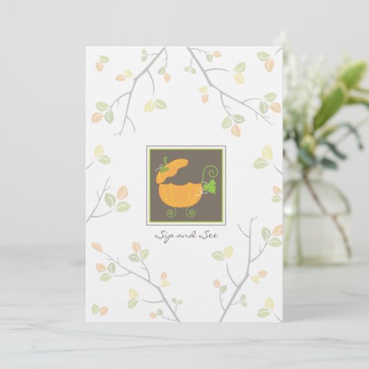 Sip en See Pumpkin Baby Carriage Invitation Kaart (Staand voorkant)