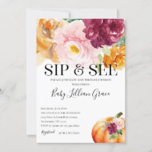 Sip en See Pumpkin Baby shower Invitation