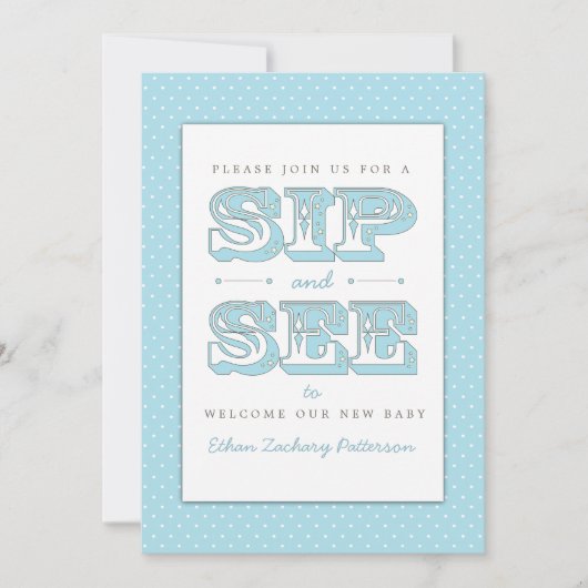 Sip en See Sweet Baby Boy in Blue Invitation Kaart (Voorkant)