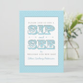 Sip en See Sweet Baby Boy in Blue Invitation Kaart (Staand voorkant)