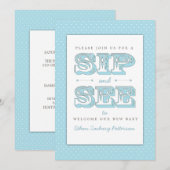 Sip en See Sweet Baby Boy in Blue Invitation Kaart (Voorkant / Achterkant)