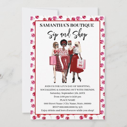 Sip en Shop Pop-Up Shop Kersen Uitnodiging (Voorkant)