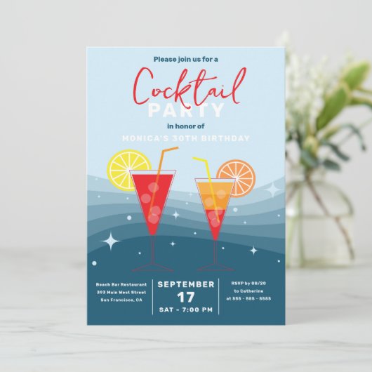Sip en Sparkle Cocktail Soirée Verjaardagsfeest Kaart (Staand voorkant)