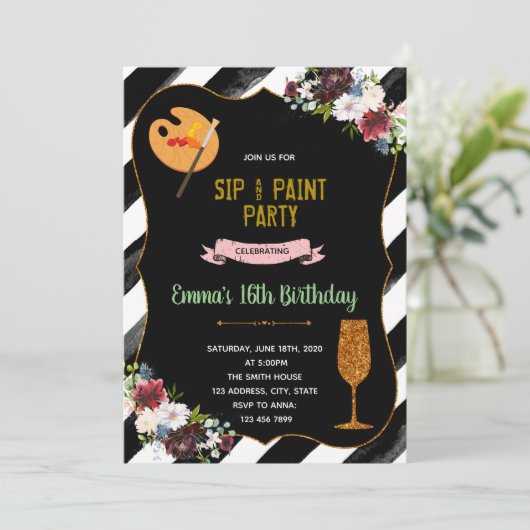 Sip en verf 16e verjaardag kaart (Staand voorkant)