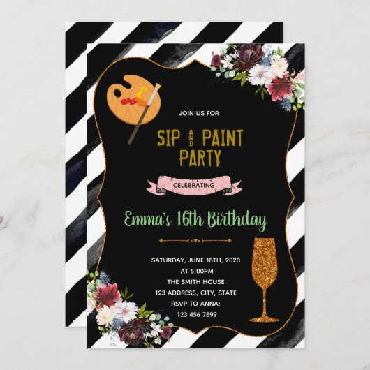 Sip en verf 16e verjaardag kaart (Voorkant / Achterkant)