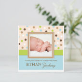 Sip en zie Baby Boy Foto PolkaDot Uitnodiging (Staand voorkant)