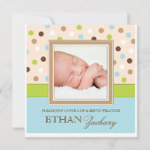 Sip en zie Baby Boy Foto PolkaDot Uitnodiging (Voorkant)